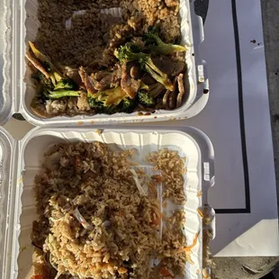Shrimp Fried Rice, beef broccoli.