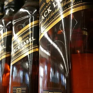 a row of liquor bottles