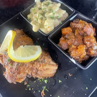 Fried catfish Mac and cheese yams