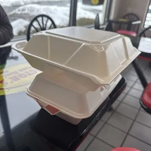 Wasteful styrofoam for an order we ate in restaurant.