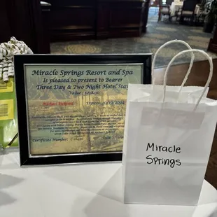 Raffle for three day two night stay at Miracle Springs