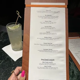 Menu drinks