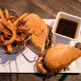 the Rib Dip. Although I love braised ribs, not used to the texture in a French dip setting.