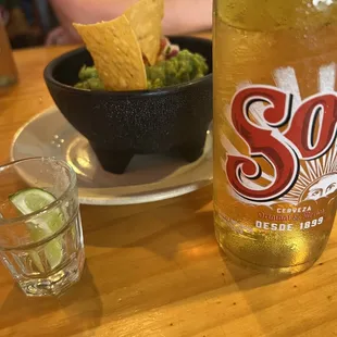 Fresh Housemade Guacamole and a cold delicious beer