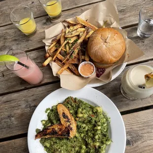 a plate of food on a picnic table