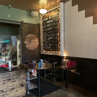 Tap menu and table with sanitizer