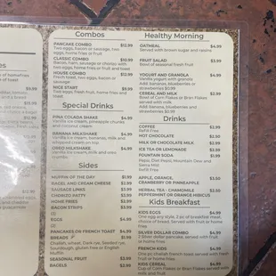 Breakfasts menu