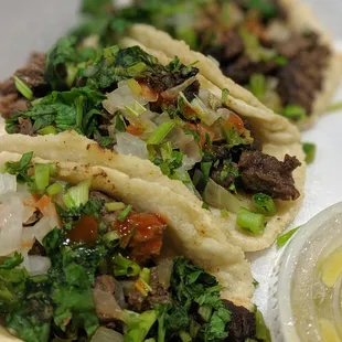 Beef tacos (hot sauce added by me)