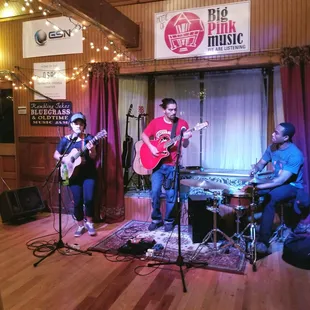 a band playing in a pub