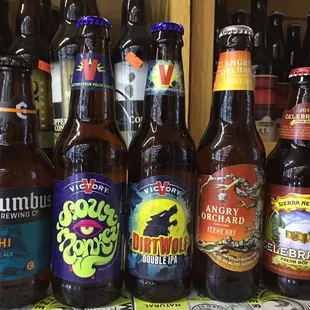 a variety of beer bottles
