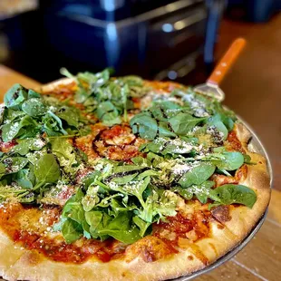 Georgie Porgy's pie with fresh greens, balsamic and parmesan!