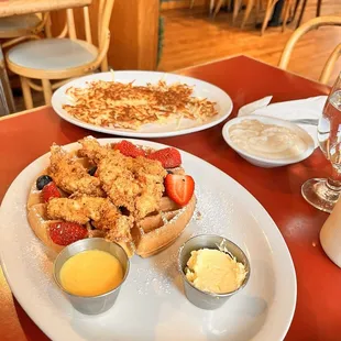 Fried Chicken and Waffles with side of hash browns it is was delicious.