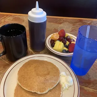 Buttermilk pancakes and a fresh fruit cup