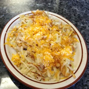 Hash Browns w/ Cheese and Onions.