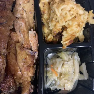 Turkey wings, Mac and a spoonful of cabbage. The audacity to even call that a side.