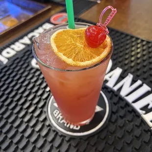 Sex on the beach. Vodka, peach schnapps, orange juice &amp; cranberry juice.