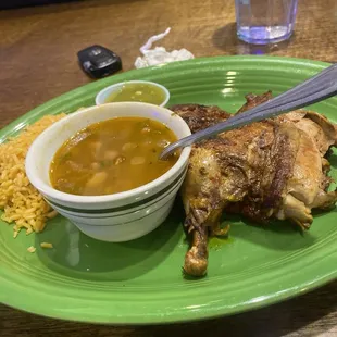 Pollo loco rice and charro beans