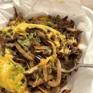 Stringy fries, hardly any cheese, low quality fatty meat. Way worse than expected, this place should be shut down.