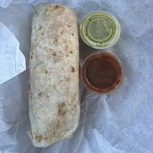 Shredded beef, cheese, rice, onion, burrito