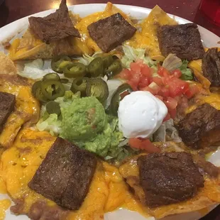 Fajita beef nachos half order.  It is a full meal by itself.