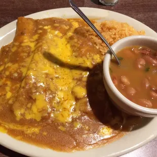 Cheese enchiladas plate with charro beans