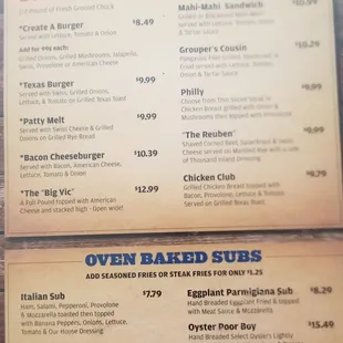 Menu: From the grille, Oven Baked Subs (3-21-21)