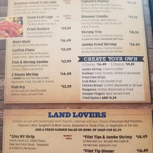 Menu: Seafood, Land Lovers (3-21-21)