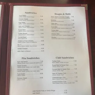 Lunch menu