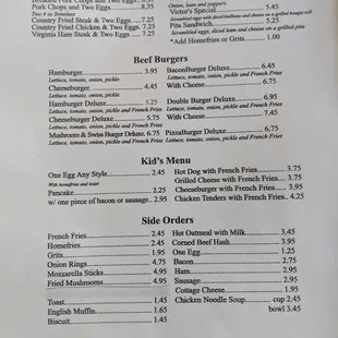 Breakfast menu