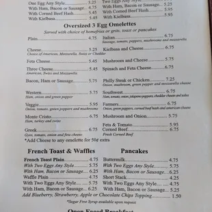 Breakfast menu