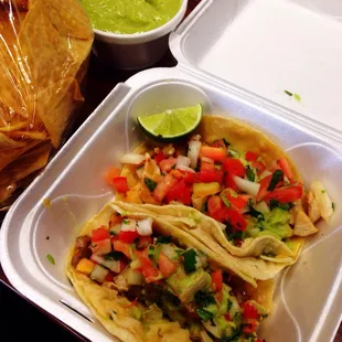These tacos are the bomb! Plus the back of chips probably could be enough for 3 people to split.