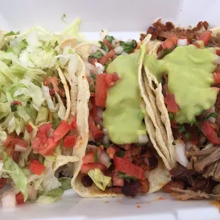Fish, Adobada, and Carnitas taco