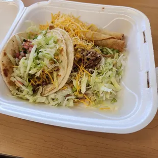 1 soft taco, 1 tostada, 2 rolled tacos