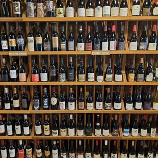 a wall of wine bottles