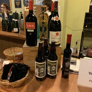 bottles of wine on a counter