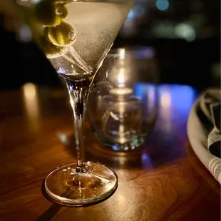Gray Goose Martini straight up with hand stuffed blue cheese olives.