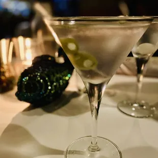 Grey Goose martinis shaken not stirred. Hand stuffed blue cheese olives GET IT :)..
