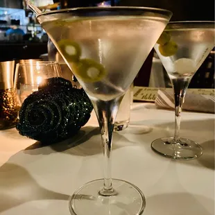 Now serving a whole list of Martinis. 2 gray goose martinis with hand stuffed blue cheese olives. Superb. :)...