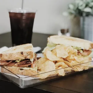The St. Louis  Bacon, Lettuce, Tomatoes. Avocados. Served with Kettle Chips and a pickle
