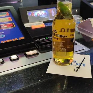 a bottle of beer on a counter