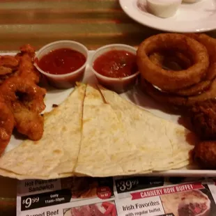 Sampler platter with fingers instead of wings - $11.99