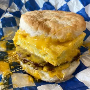 Sausage egg and cheese biscuit