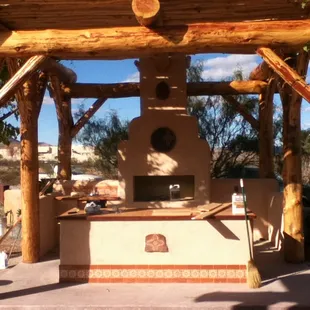 a covered outdoor kitchen