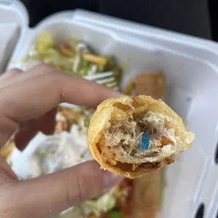Taquitos with blue plastic in them