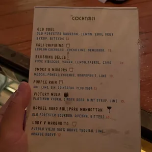 Cocktail menu