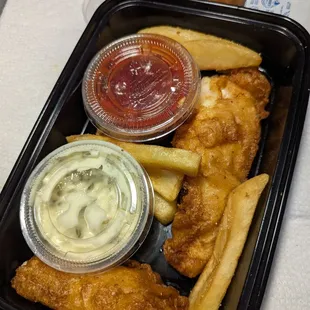 The Leftovers from my 3-pc Fish Fry meal 1-1/2 pcs of Cod, half the Steak Fries, and the whole Roll. Great meal x 2.