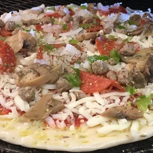 Each pizza get a nice high quality olive oil treatment on the crust before baking to give you a  great tasting crispy crust.