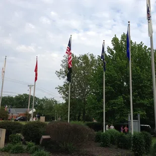 Flags and memorial plaques on display