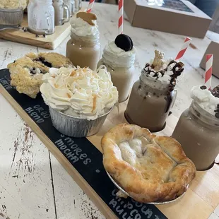 Pie flight, blackberry cobbler, coconut cream, cherry pies