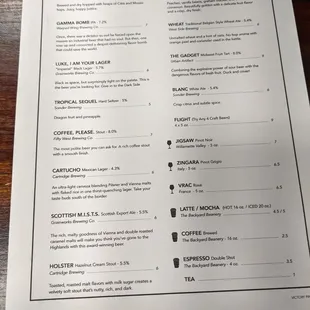 Drink menu
